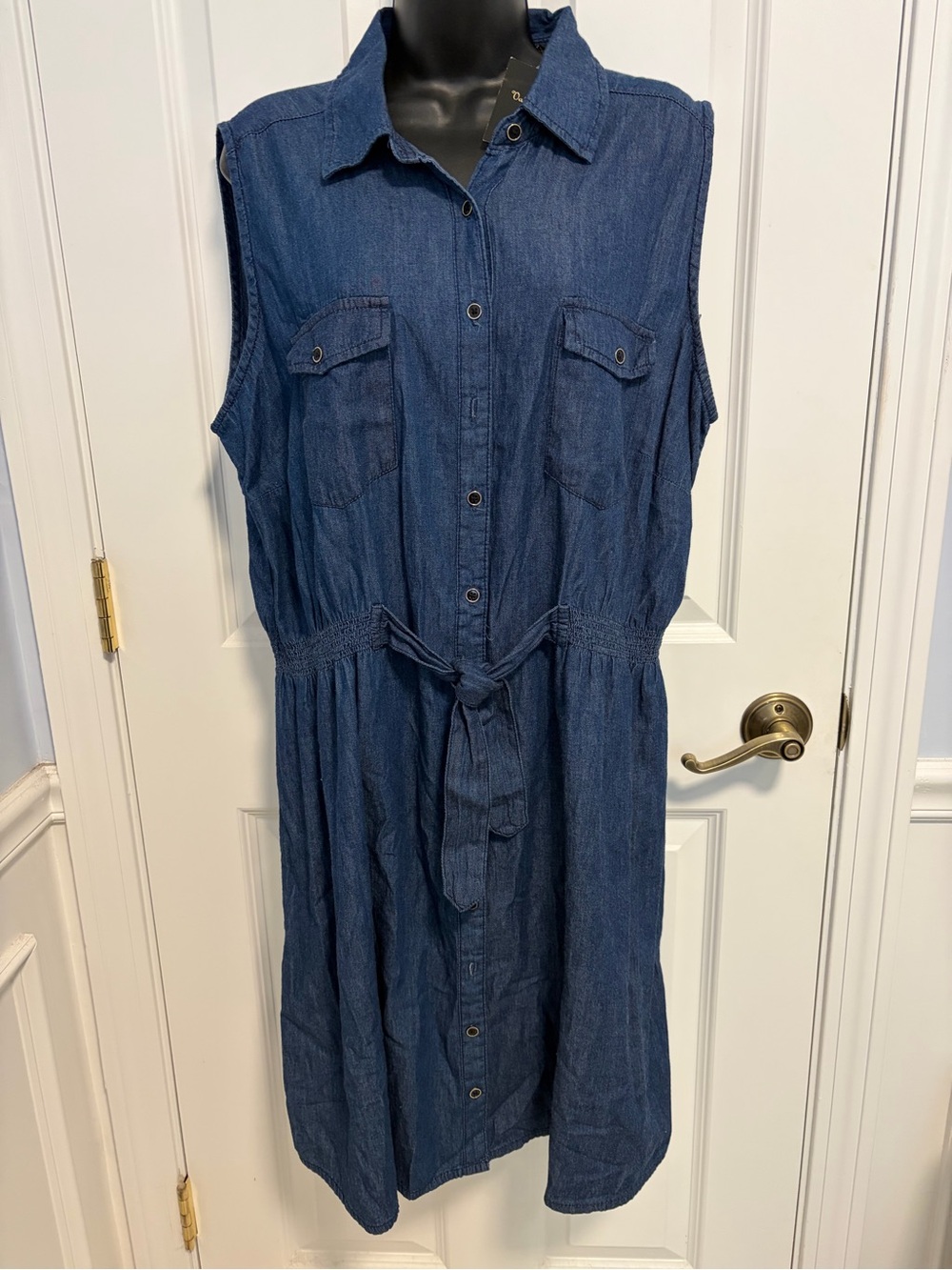NWT Millenium plus 2X sleeveless denim dress. Button front. Elastic waist.